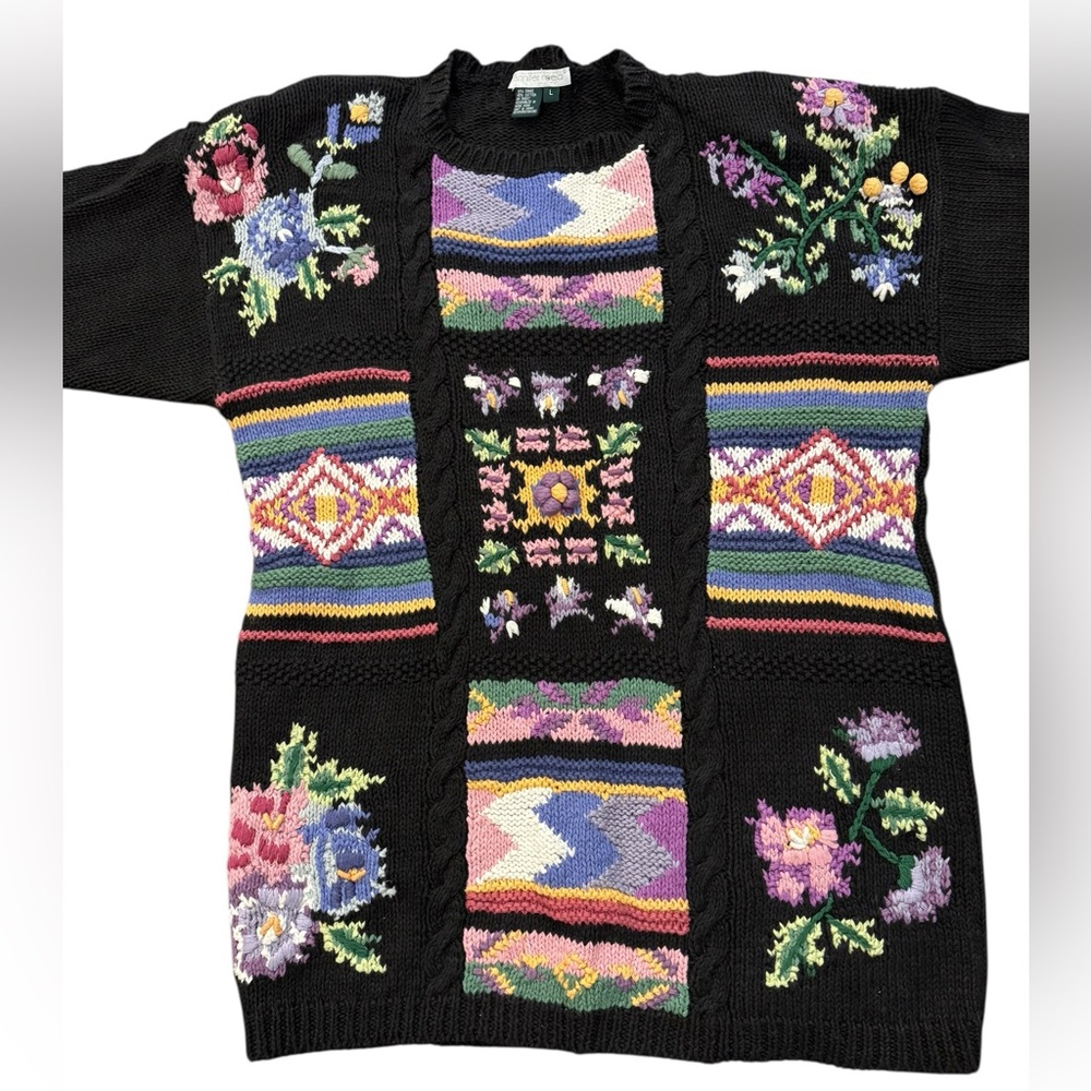 Jennifer Reed hand knit floral granny style sweater